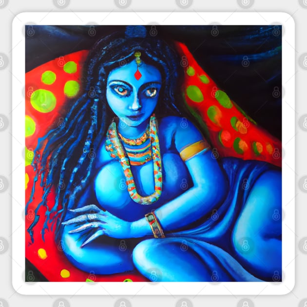 Goddess Kali, Blue Woman Sticker by Ravenglow